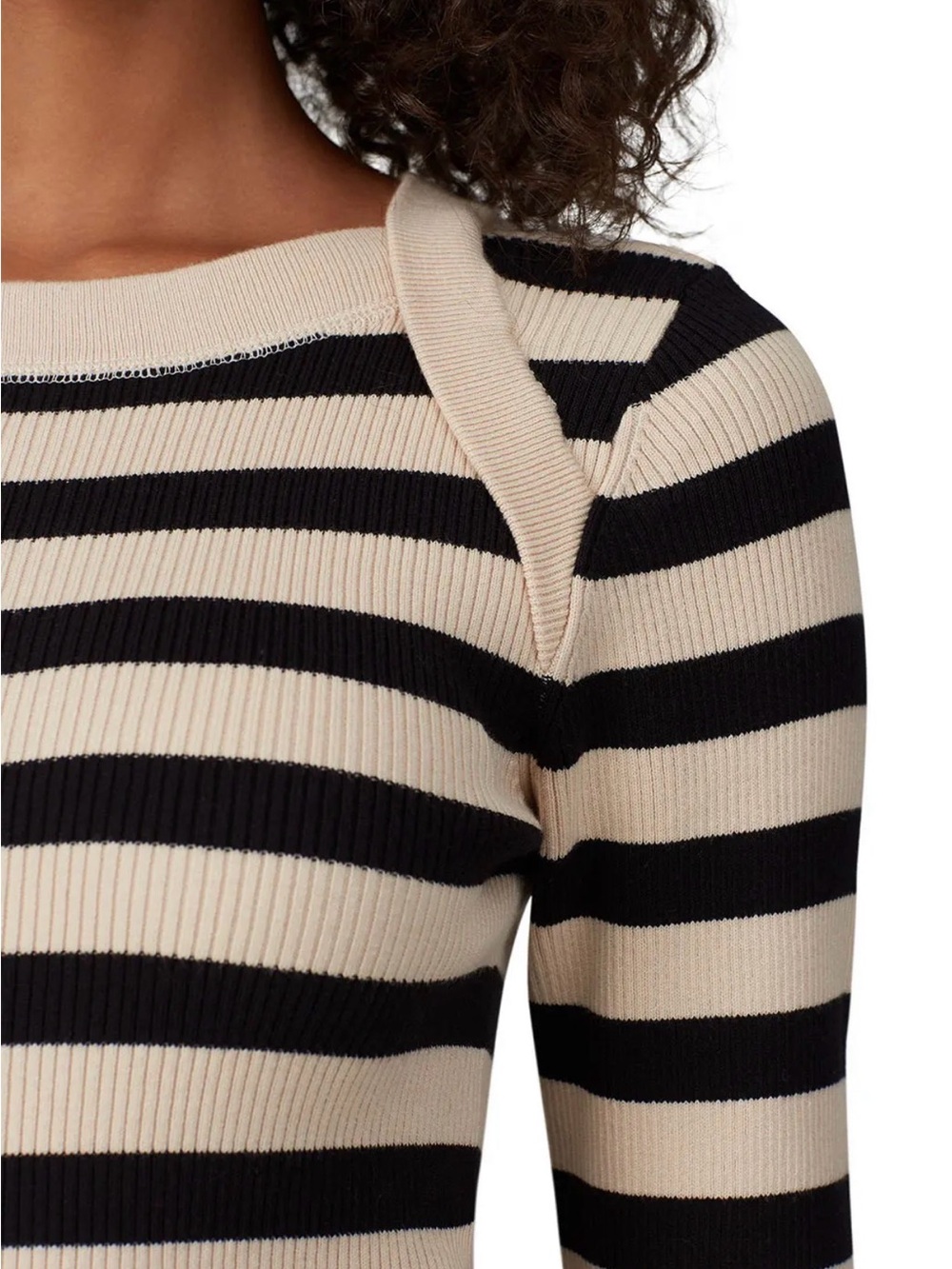 The It Girl Top Current/Elliott Black & Cream stripe long sleeve ribbed sweater - Picture 4 of 7
